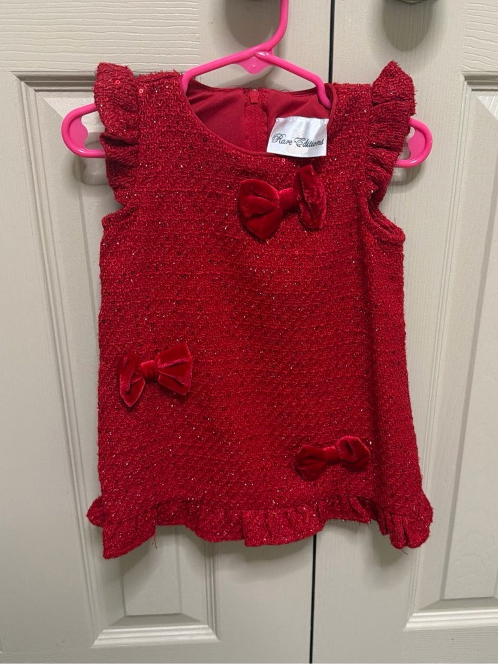 Rare Editions Red Sparkle Bow-Accent Girls Top 18 months